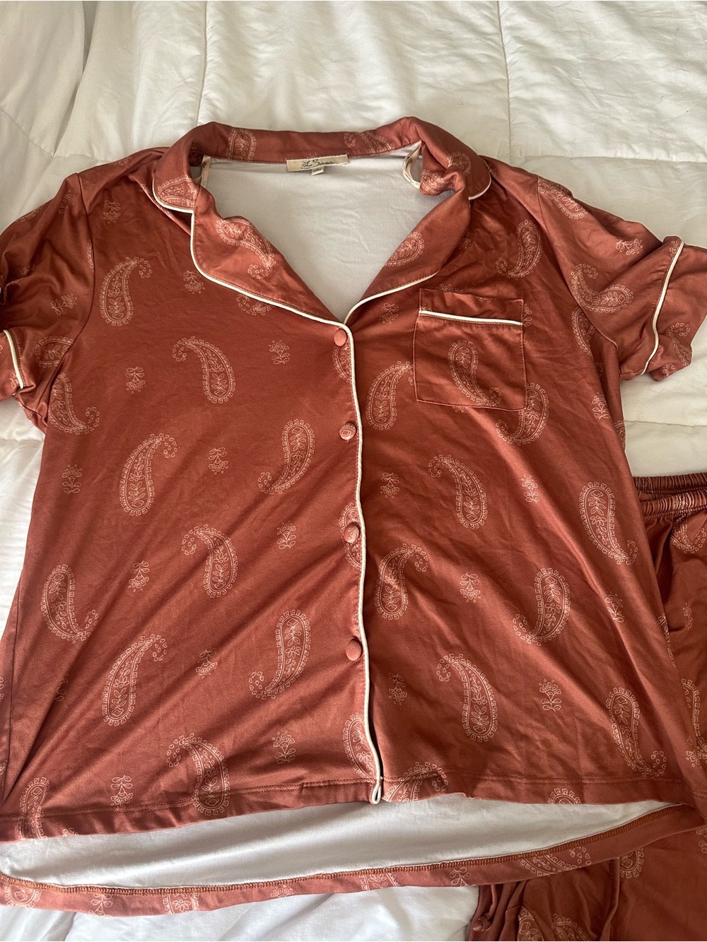 Women's Paisley Short Sleeve Pajama Top - Rust Tone